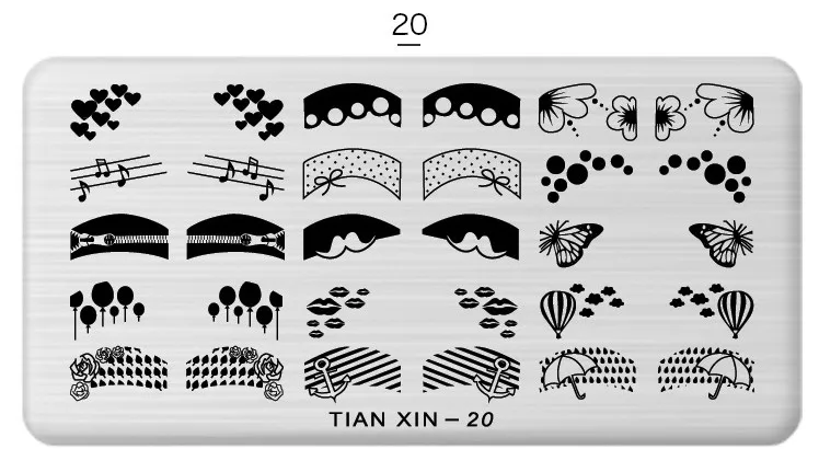24 дизайн нержавеющая сталь пластина для стемпинга для нейл-арта Французский штамп для ногтей для рисования Печать Шаблоны тарелки с рисунком маникюрные инструменты 1 шт - Цвет: 20