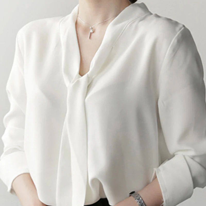 

Elegant White Chiffon Shirt Women Loose Breathable Long Sleeve Pullover Blouses Female Soft Chiffon Casual Top Office Lady Shirt