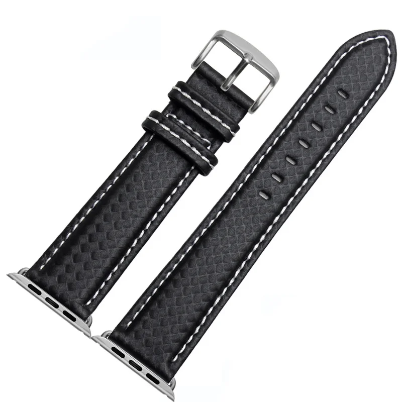 Luxury Strap for Apple watch band 42 mm 38mm Apple watch 4 3 2 1 iWatch band 44mm 40mm Carbon fiber+Leather watchband bracelet - Цвет ремешка: White-silver