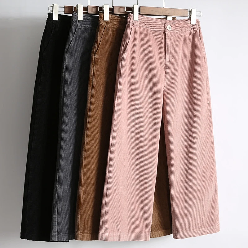 

Women's Pants New High Waist Loose Wide Leg Pants Women Autumn Winter Corduroy Cropped Trousers Casual Ankle-Length Pants