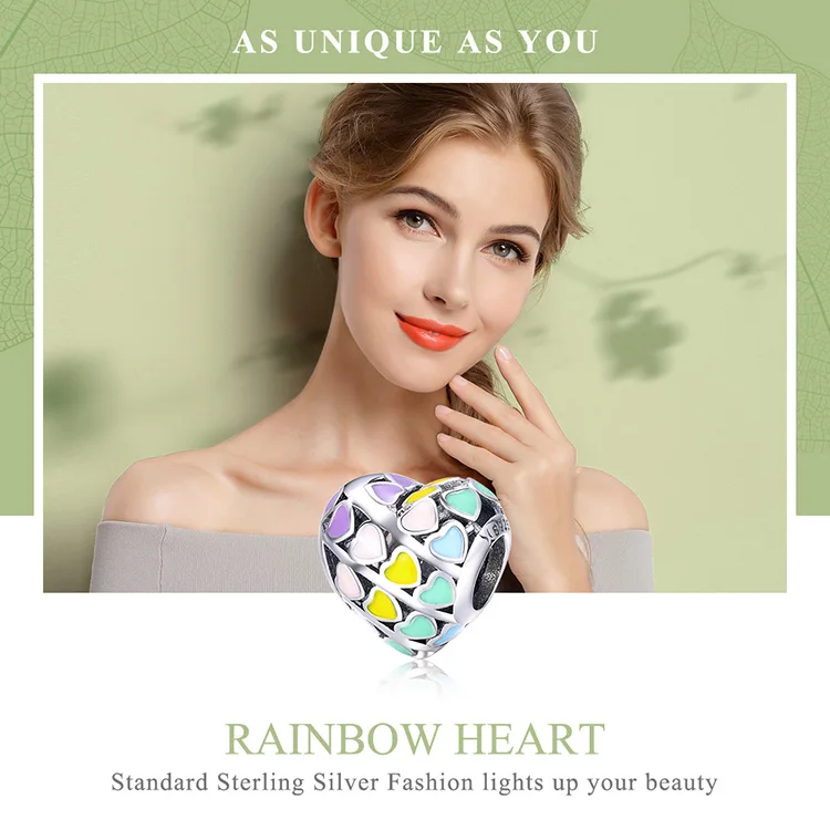 gold chains for men BAMOER Romantic 925 Sterling Silver Rainbow Heart Color Enamel Charms Beads fit Original Bracelets DIY Jewelry Making SCC902 pandora necklace