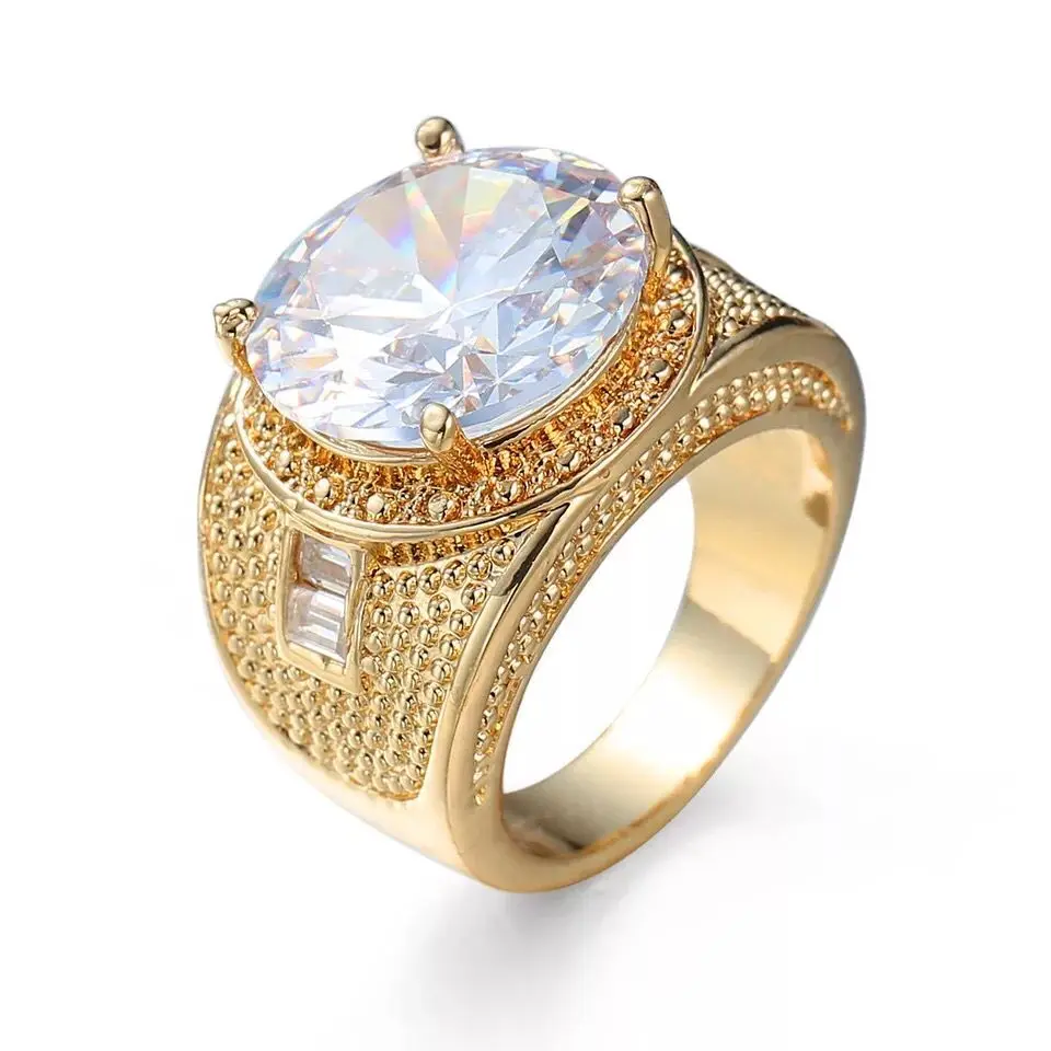 MxGxFam Big White Zircon Rings Jewelry For Women Gold color AAA+ Cubic Zirconin Rings from