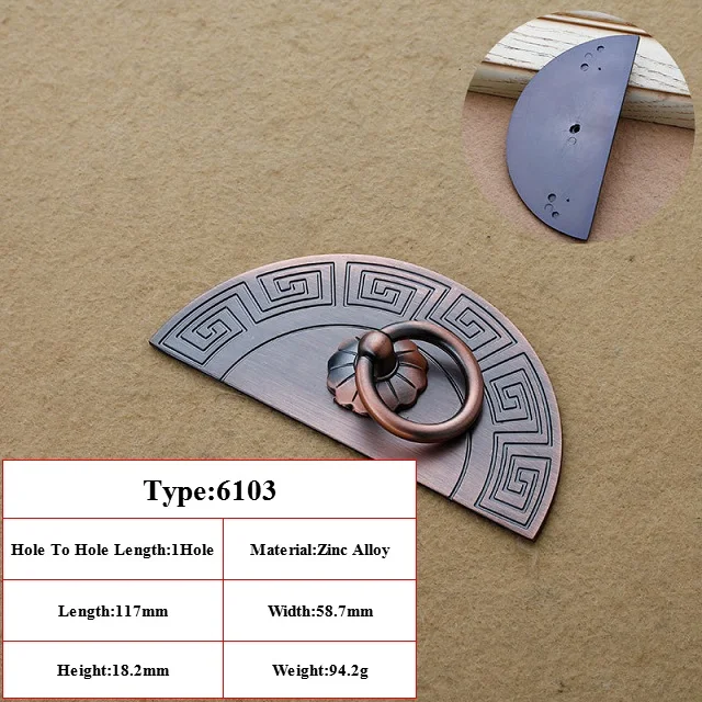 2 полукруга/набор антикварная фурнитура дверная ручка мебельные ручки сплав цинка классический китайский чертежный шкаф комод - Цвет: B