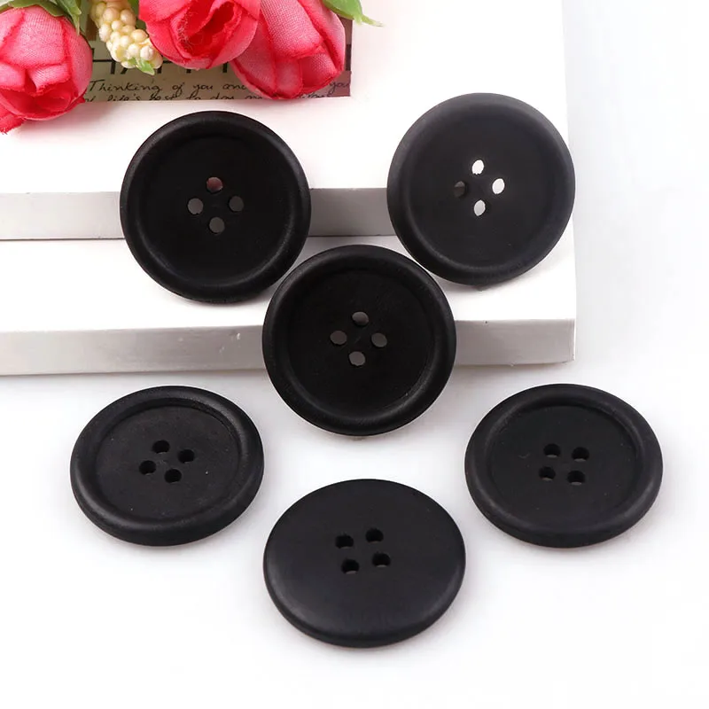 

25PCS Coffee Color Wooden Buttons Round Big SIZE Sewing Buttons Scrapbooking 4 Holes Sewing Accessories 28mm For Child Cheaper