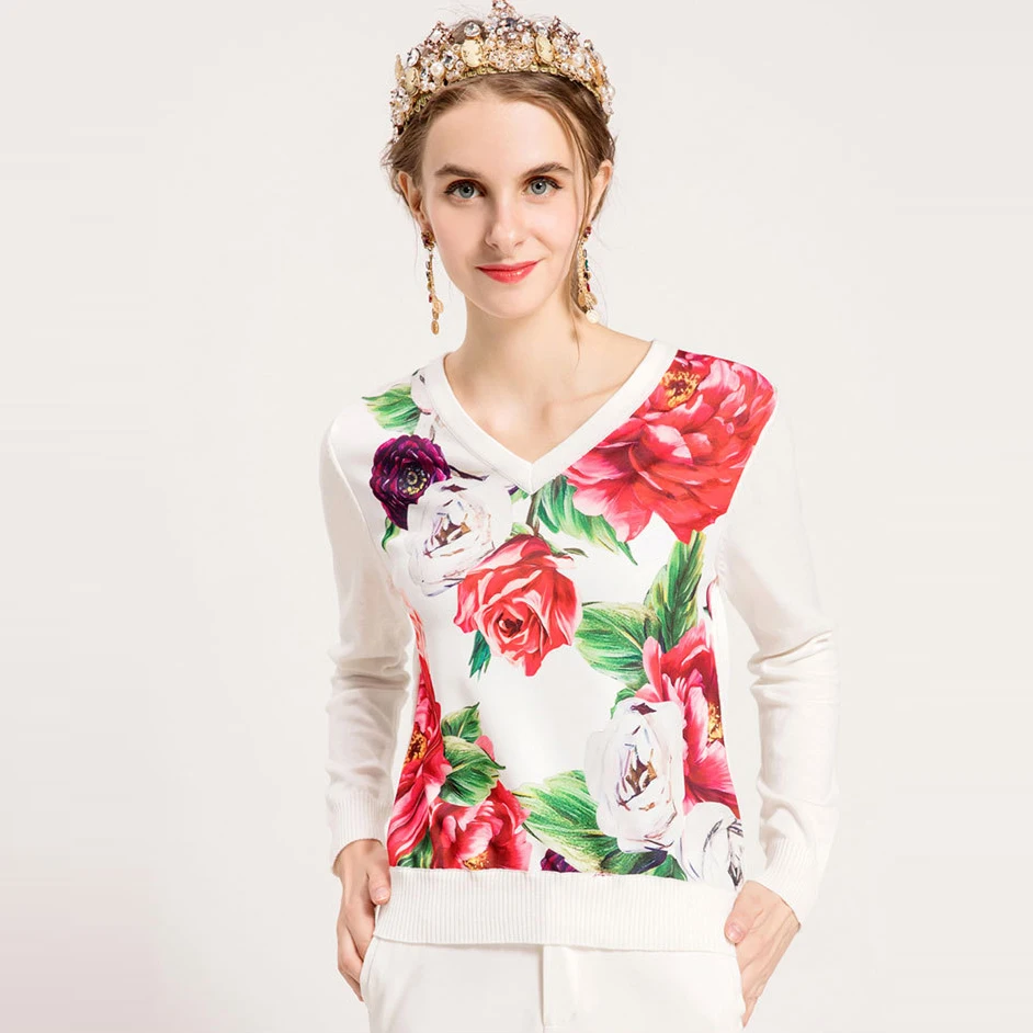 Aliexpress.com : Buy 2018 Autumn Pretty Print V_neck Sweaters Women Fashion Fashion Full Sleeve 