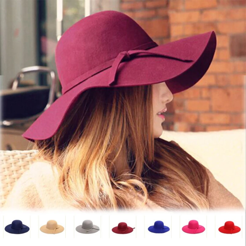 

big birm Ladies Women Girls Thin bow Hats Trendy Derby Wool Bowler Fall Winter Warm Lovers Fedoras Princess caps chapeau femme