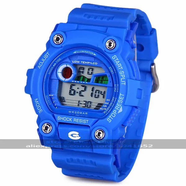 2015 30M Waterproof Watch Round Digital Sports Watch with Plastic Strap Week Display Alarm Clock 8951
