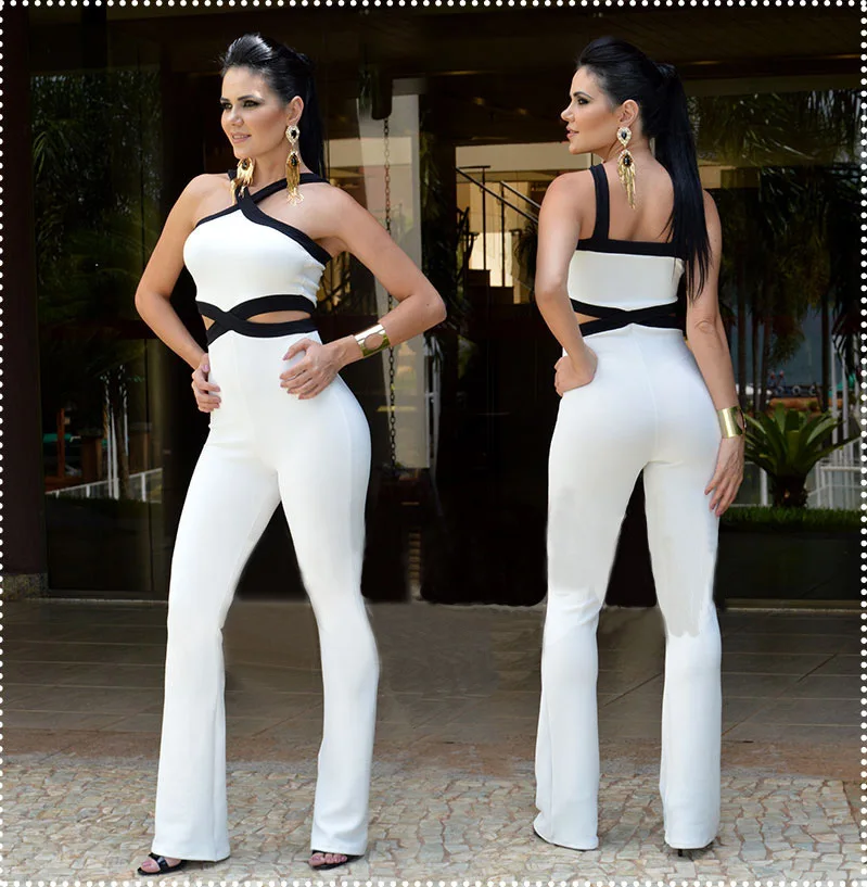 Self portrait New Jumpsuit women overall Black white stitching women's Halter sexy Hollow jumpsuit waist pants coveralls Rompers шорты комбинезон женский летний комбенизон комбинезон женский комбинезон купальники - Цвет: A1290White