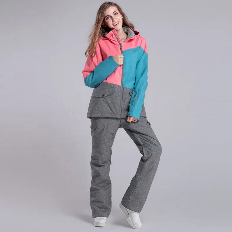 

Skiing Jacket and Pant Winter Women Super Warm Waterproof Breathable Female Thicken Ski Coat Trousers Ladies Snowboard Suit