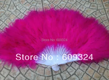 

wholesale -Free shipping 20 pcs/lot Hot Pink Feather Hand Fan With 24pcs Staves for Party or Costumes A quality