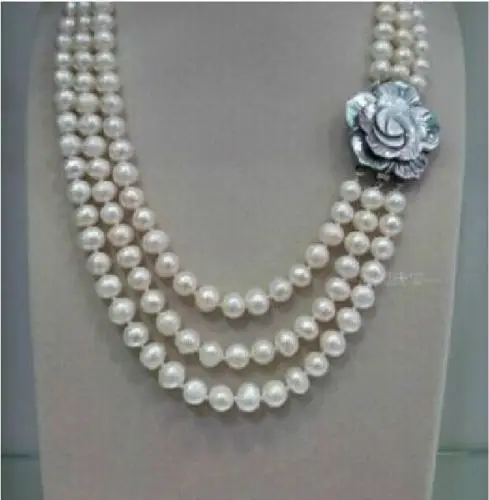 

ddh002039 triple strands 8-9mm natural Australian south sea white pearl necklace