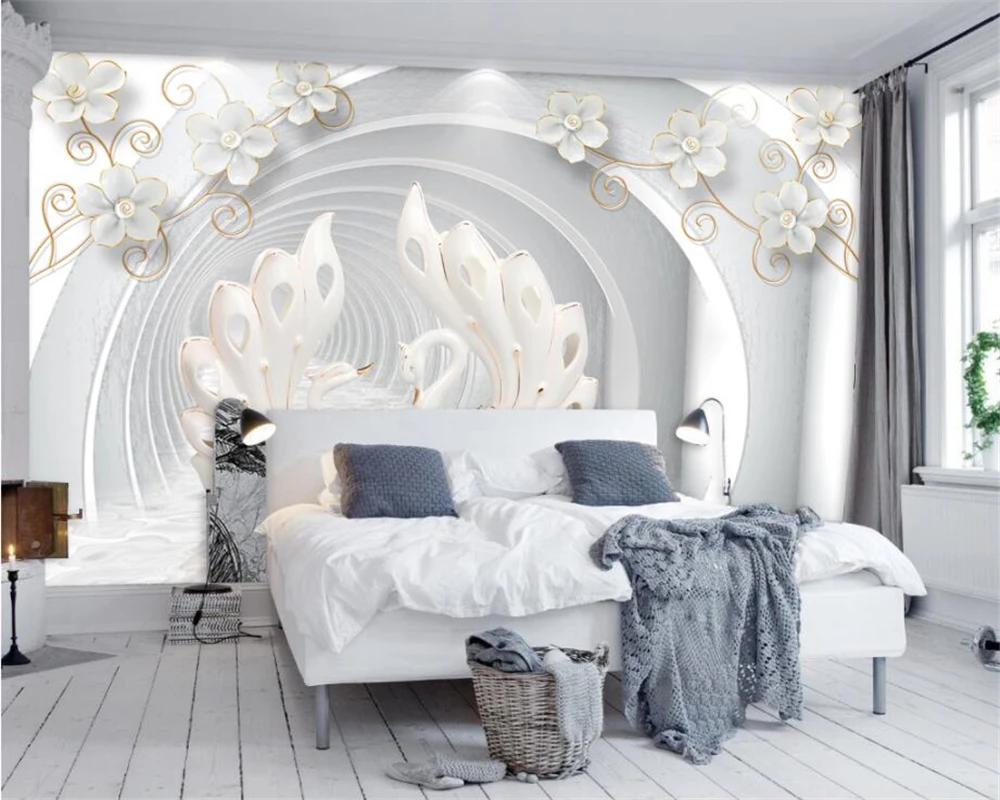 Beibehang пользовательские обои домашний декоративный фон Фреска 3D Белый Ювелирный цветок лебедь Стерео ТВ настенная 3d обои