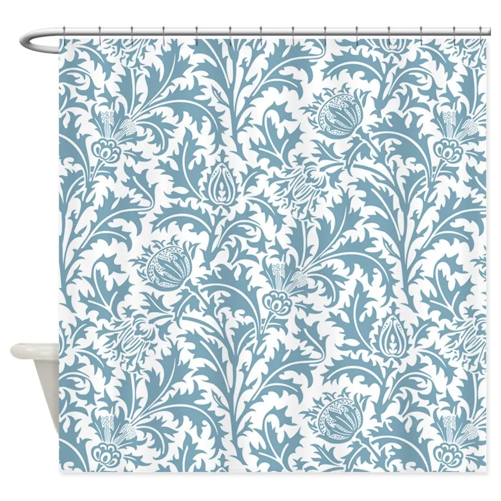 

Pastel Teal William Morris Thistle Pattern Decorative Fabric Shower Curtain With 12 Hooks Bathroom Decor Wholesale Dropshipping
