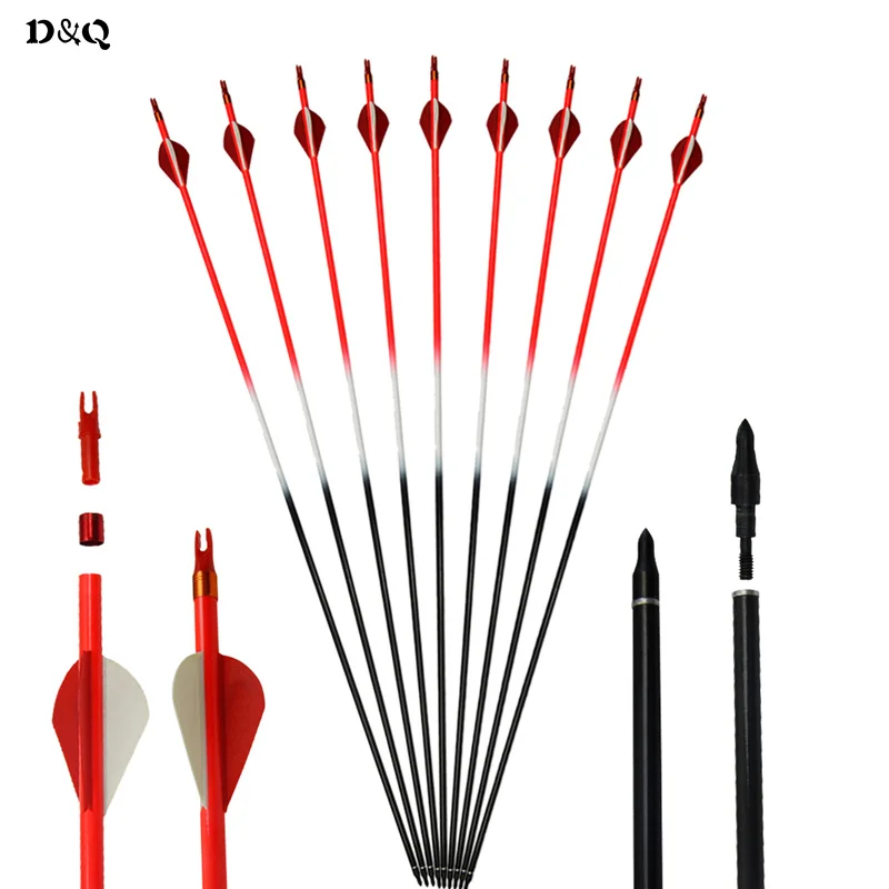 D&q 12pcs 31'' Archery Hunting Carbon Arrows Colorful For Recurve