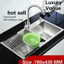 Высокое ёмкость vogue стирка овощи wogue кухня ручная раковина двойной паз 304 нержавеющая сталь мини 780x430 мм
