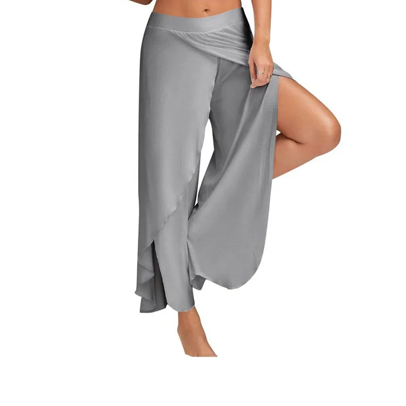 2019 новые модные летние для женщин шифон разделение Расклешенная юбка штаны Palazzo Boho Широкие брюки свободного кроя брюки Харадзюку