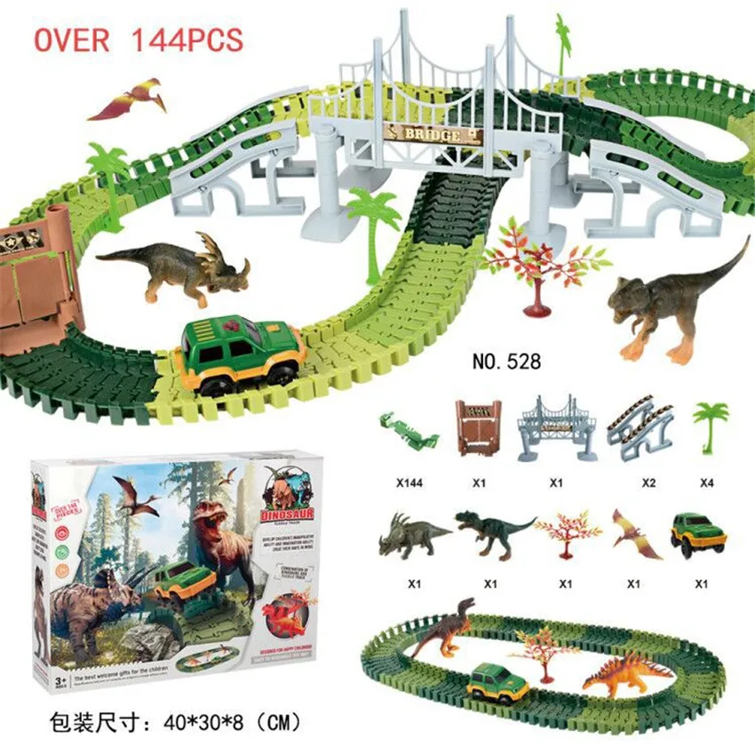 New Magical Dinosaur World Race Track Easy to Assemble Dinosaur World Car and Track, Create A Road Across The Jurassic World - Цвет: 528 (144PCS)