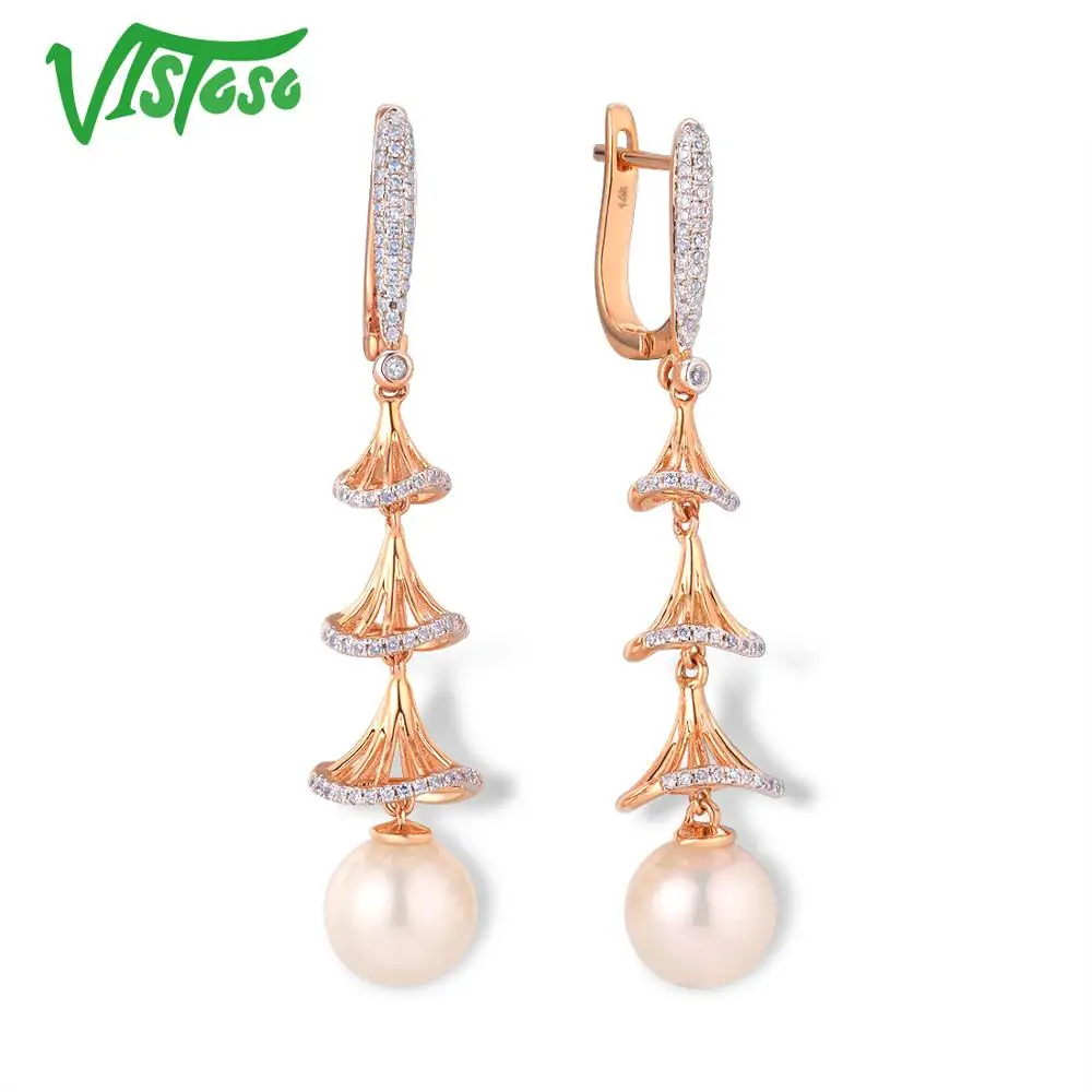 VISTOSO Pure 14 K 585 розовое золото сверкающие бриллианты элегантные пресноводные