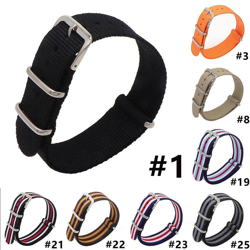 

2018 new 24mm Nylon Watchband Strap Men Watch Band Solid color Nylon green grey black orange colors Watch Band Straps