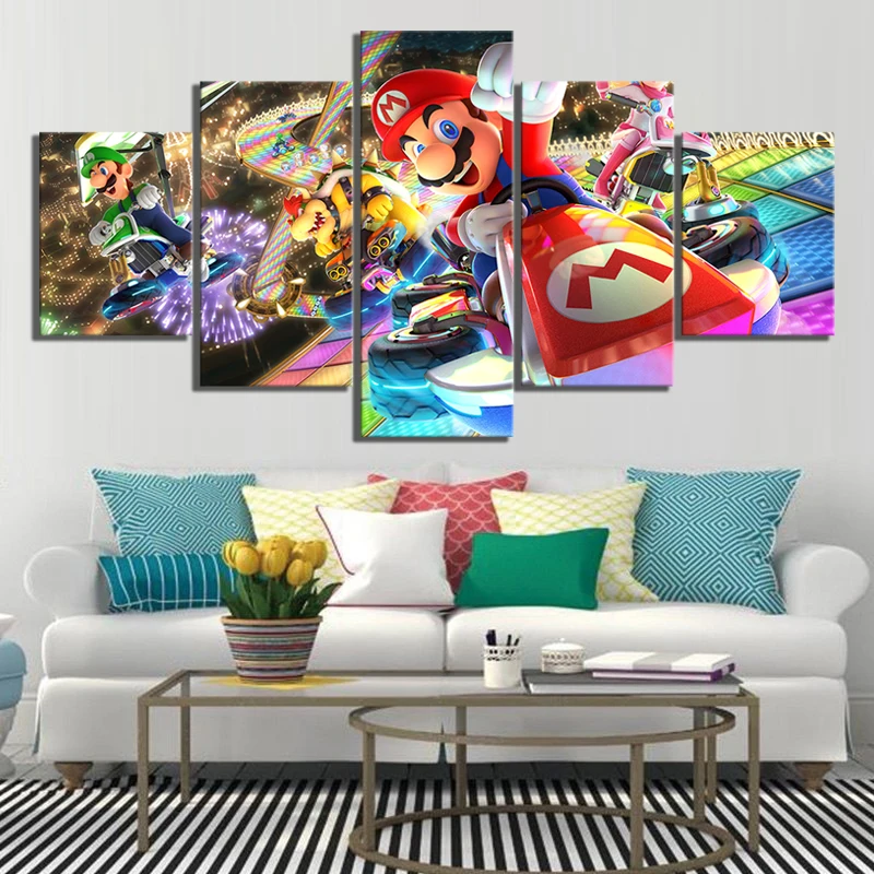 

Wall Art Poster Modular Pictures Canvas 5 Pieces Mario Kart Cartoon Game Paintings Frameworks Decor For Living Room HD Prints