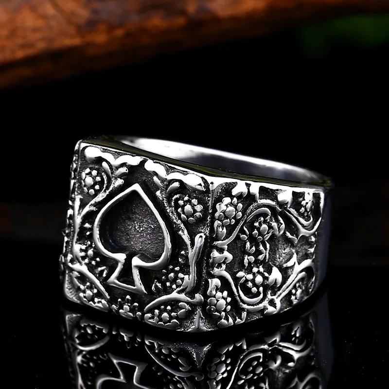 Байер 316L нержавеющая сталь Мода Покер резные мужские кольца пики K Панк вечерние ювелирные изделия высокого качества LLSMR011R