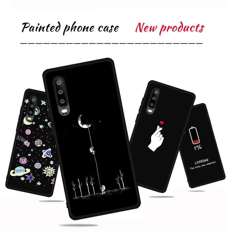Черный чехол с узором для huawei P30 P20 P10 Pro Lite задняя крышка чехол для huawei P8 P9 Lite цветной узор матовый чехол