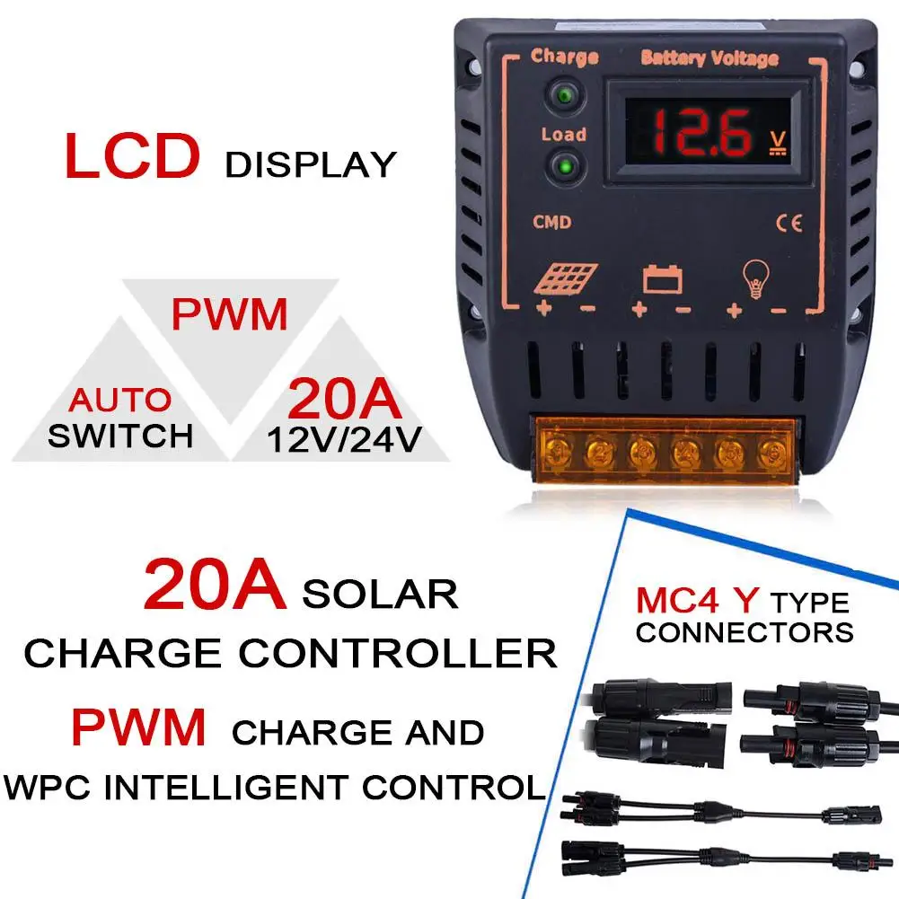 20A LCD 12V/24V солнечная панель регулятор заряда батареи автоматический