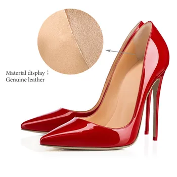 

Onlymaker Pointed Toe Classic Genuine Leather thin 12CM High Heels Slip On Stiletto Pumps Dress Basic Shoes Size