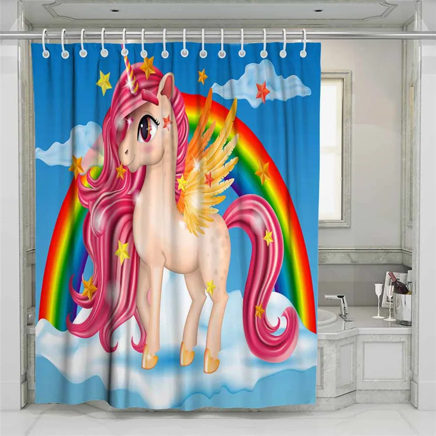 3D Beach Unicorn Shower Curtain Bathroom Waterproof Polyester Printing Curtains for Bathroom Shower