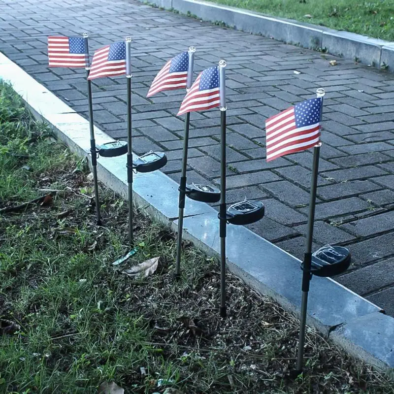 

6pcs Solar Powered LED National Flag Landscape Lights Waterproof Outdoor Garden Lawn Pathway Decor Lamps