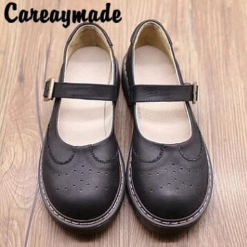 Careaymade-2018 retro T-type buckle belt round head single shoes,Top layer Genuine leather soft bottom hollow out student shoes Careaymade-2018 retro T-type buckle belt round head single shoes,Top layer Genuine leather soft bottom hollow out student shoes