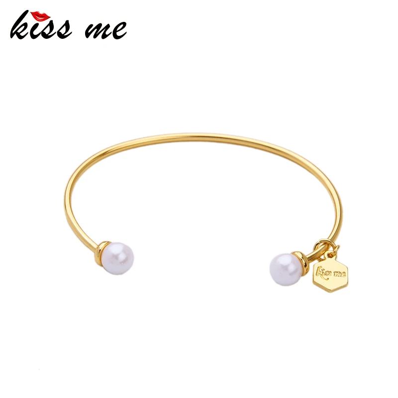 

KISS ME Logo Chic Simulated Pearls Bracelets & Bangles New Fashion Jewelry 2016 Charm Bracelet