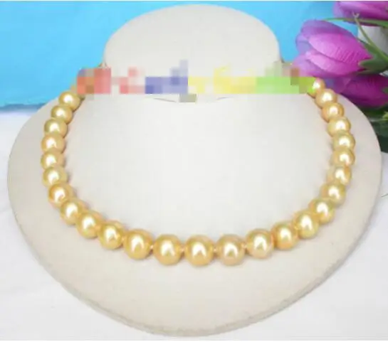

Free shipping hot sale Women Bridal Wedding Jewelry >>Genuine 12mm round golden freshwater pearls necklace 925 silver clasp