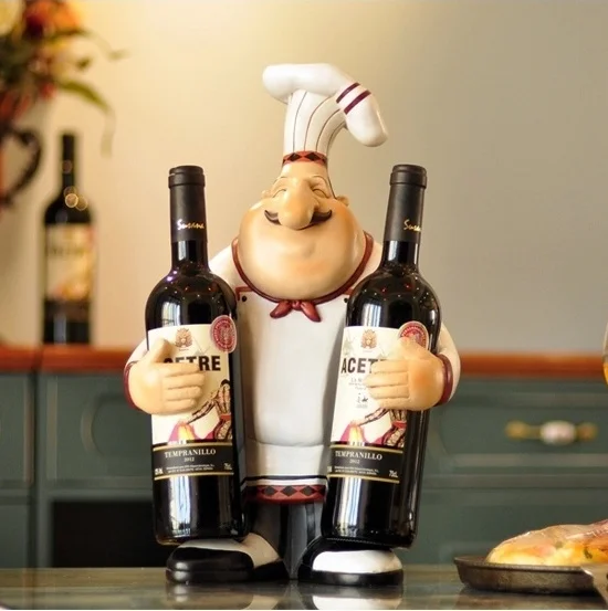 Us 86 1 18 Off Chef Statue Wine Bottle Stand Decorative Resin Cook Holder Barware Utensil Tableware Ornament Craft Accessories Furnishing In