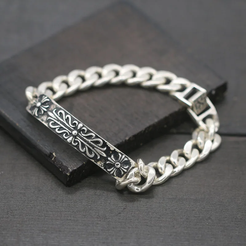 

S925 Sterling Silver Thai Silver Punk Silver Cross Wide-style Male And Female Bracelet
