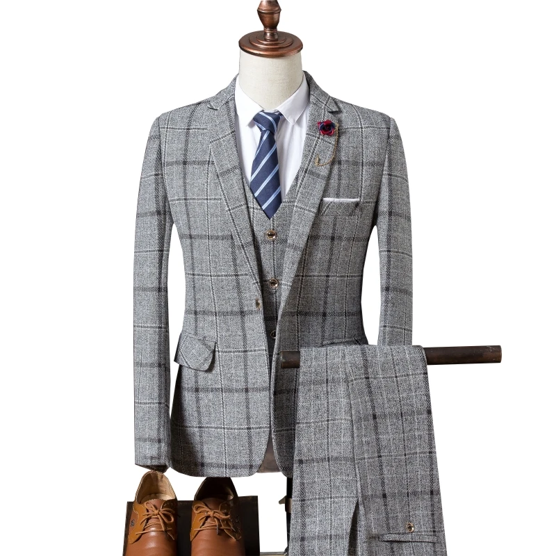 2019 new mens plaid three-piece set Wedding Banquet Men Suit Jacket + Pants + Vest S M L XL XXL XXXL 2019 new mens plaid three-piece set Wedding Banquet Men Suit Jacket + Pants + Vest S M L XL XXL XXXL