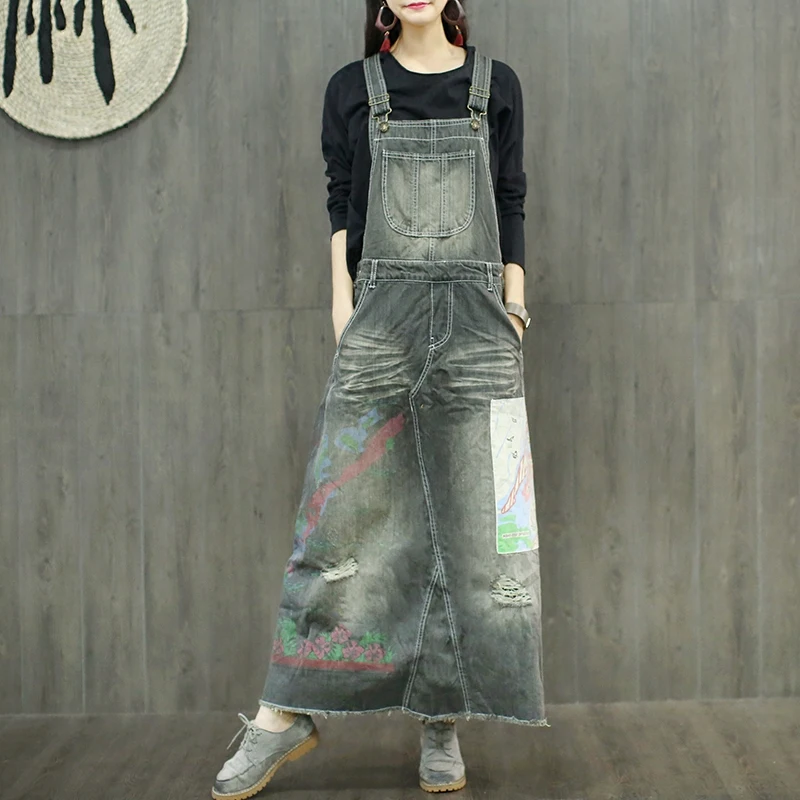 Robe Longue En Jean Une Piece Pour Femmes Nouvelle Mode Salopette En Jean Avec Trous Collection 2019 Livraison Gratuite Aliexpress