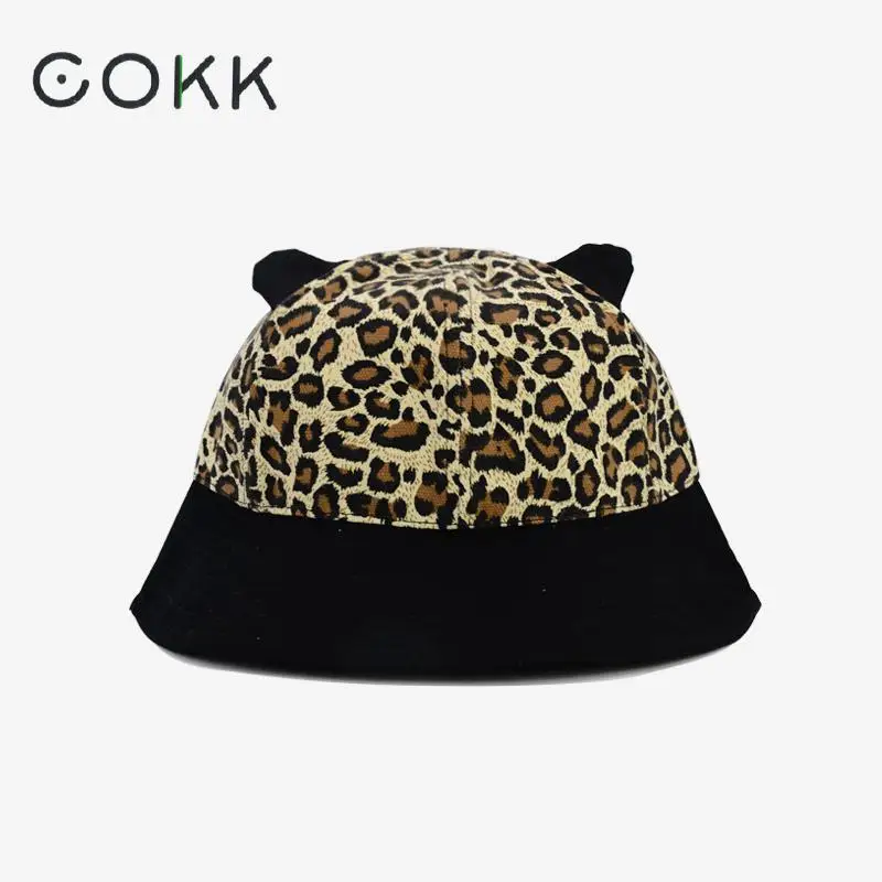 COKK ليوبارد طباعة قبعة بحافة النساء قبعة الشمس مع القط الأذن الصياد قبعة الإناث قبعة الصيد جديد الأزياء قبعات صيفية للنساء