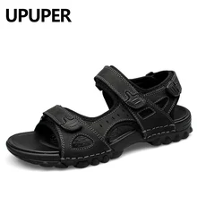 UPUPER/кожаные мужские сандалии; летние модные сандалии; мужская повседневная обувь на плоской подошве; черные пляжные шлепанцы; мужские сандалии; homme d ete