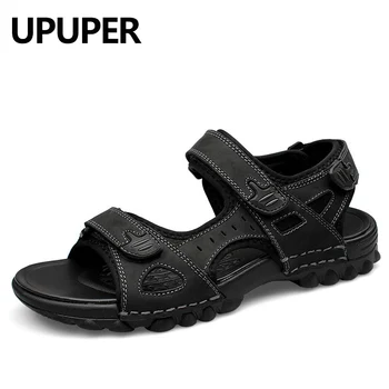 

UPUPER Leather Men Sandals Summer Fashion Sandals Shoes Men Casual flat Shoes Black Beach Slippers Man sandales homme d ete