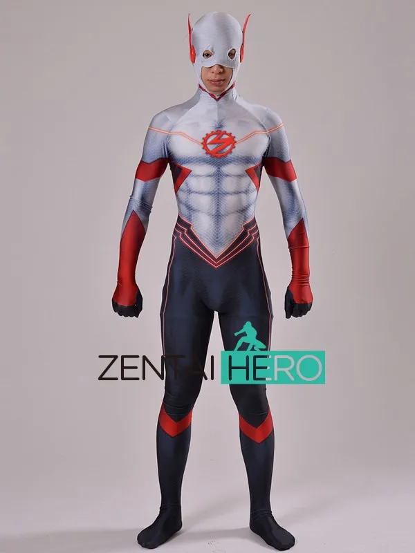 Free Shipping DHLNEW The Flash Barry Allen Flash Cosplay Costume 2016 Halloween Costumes For Adult The Fash Superhero Costume (4)