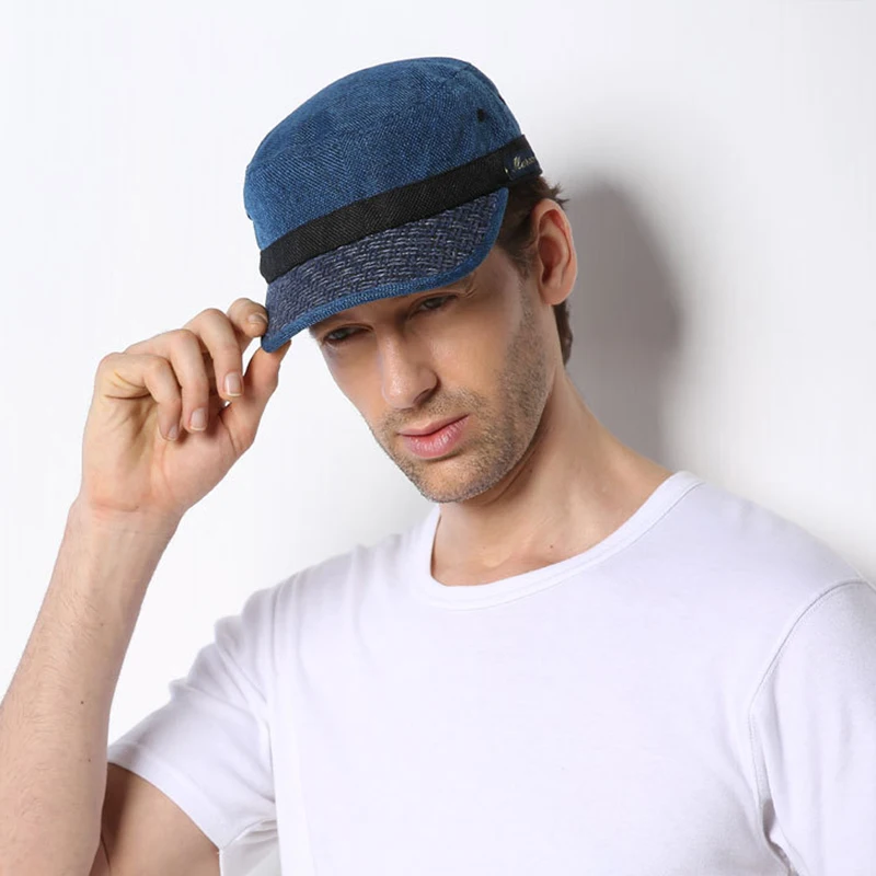 

Color matching linen flat cap simple woven style Ruili retro flat top hat fashion cap