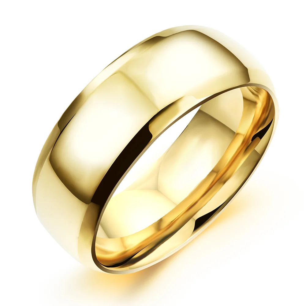 JeeMango влюбленных 316L нержавеющая сталь Золото Цвет парные ювелирные кольца для женщин мужчин простой поверхности Трендовое обручальное кольцо OGJ479G