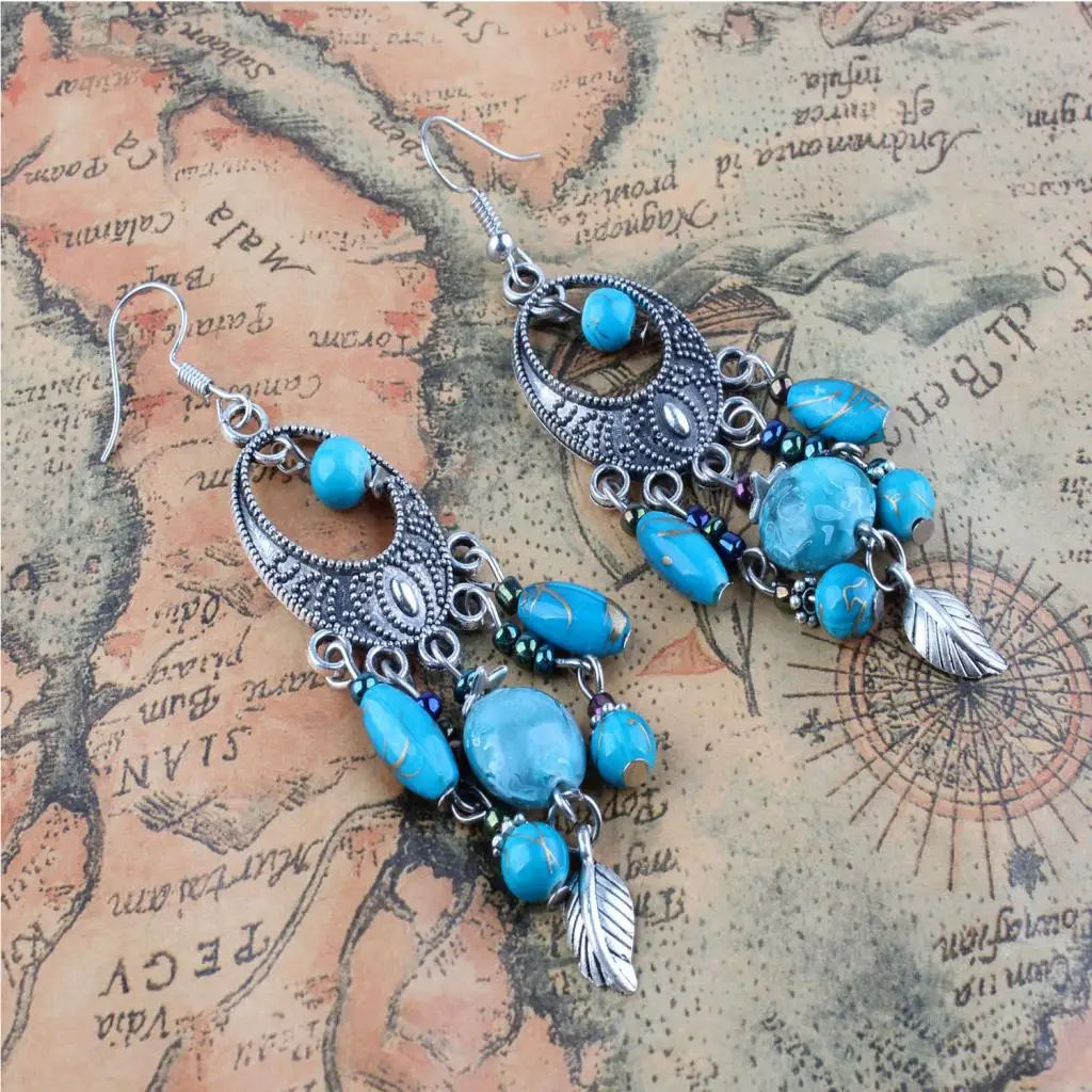 Fashion Bohemian Tassel Beads Fish Hook Drop Chandelier Tribe Earring Women Girls Ethnic Jewelry