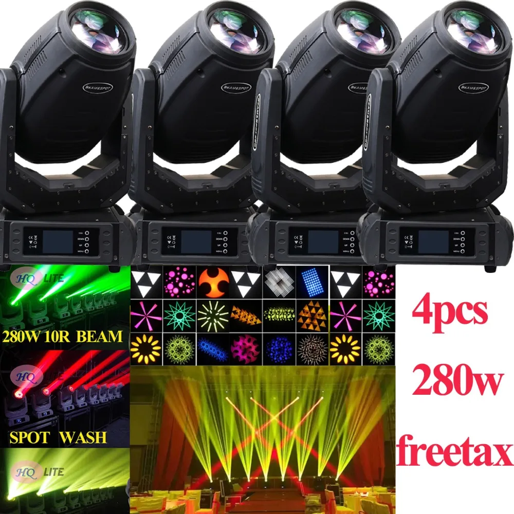 

4PCS 280W 10R Spot Beam Wash 3IN1 Moving Heads Stage Lighting DJ Disco Party light