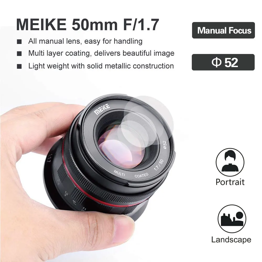 Meike 50 мм f/1,7 объектив с большой апертурой ручной фокусировки для Canon EOS RF mount беззеркальных камер с полной рамкой