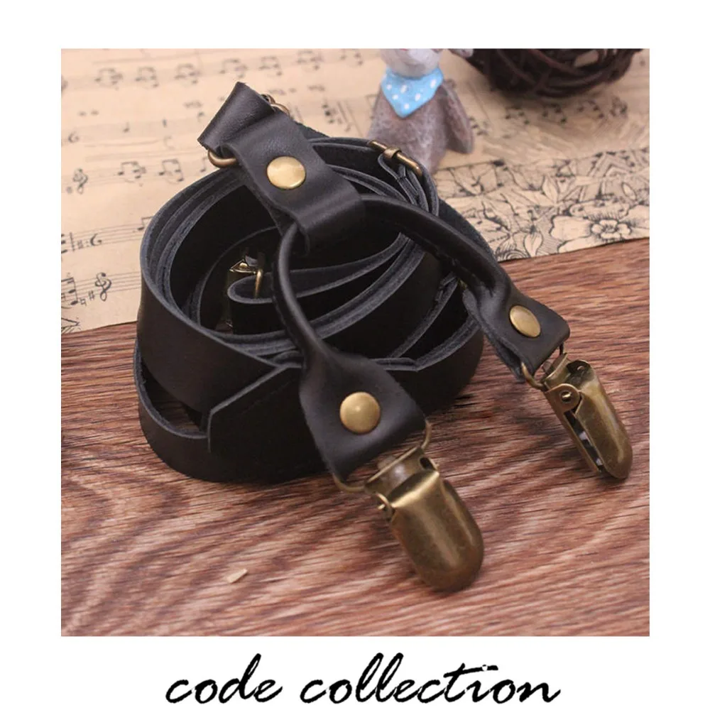 

Vintage Mens Suspender Brace Male England Strap Clip For Women Cowhide Wild Leisure Suspender Belt Fine Section Shoulder
