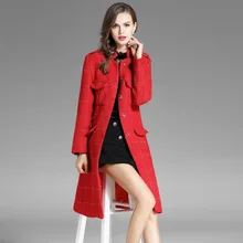 YQM Plaid slim long wool coats 2017 new brand runway women winter coats top quality fashion