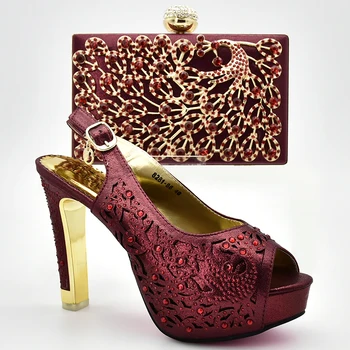 

New Arrival African Matching Shoes and Bags Italian In Women Ladies Party Shoes with Matching Bags Set Decorated with Rhinestone
