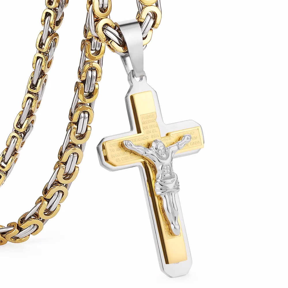 Мужская подвеска из нержавеющей стали 55 см NZ015|pendant gold|jesus cross necklacebyzantine chain |